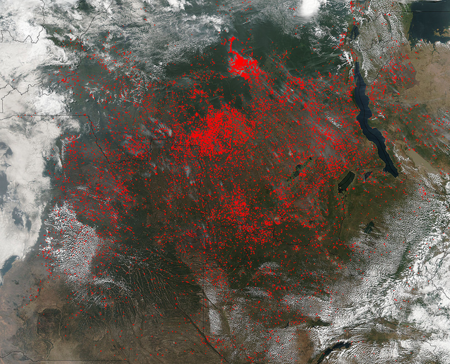 Fires burning and the resulting smoke in central Africa on June 27, 2017. Image: NASA Goddard Space Flight Center / Flickr